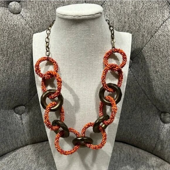 Boutique Jewelry - Vintage Orange Bronze Seed Bead Circle Statement Necklace